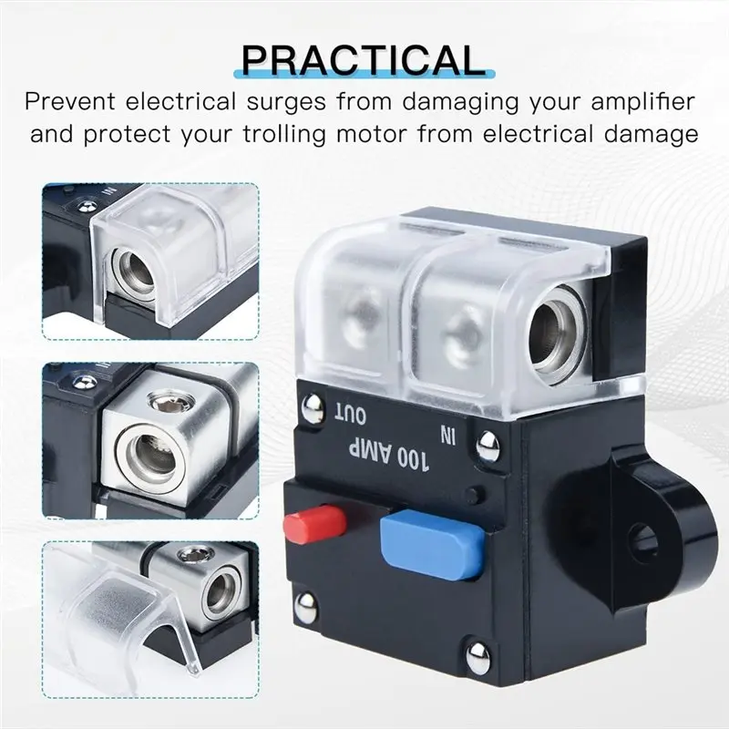AB56-Auto Car Marine Boat Bike Stereo Audio 100A Waterproof Circuit Breaker Trolling Motor Inverter Inline Fuse Holders