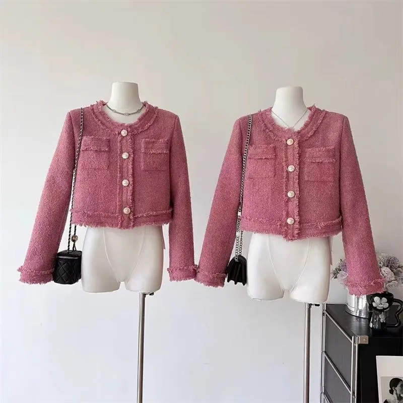 

New High End French Small Fragrance Tweed Jacket Women Temperament Tassel Long Sleeve Short Coat Korean Fashion Outwears