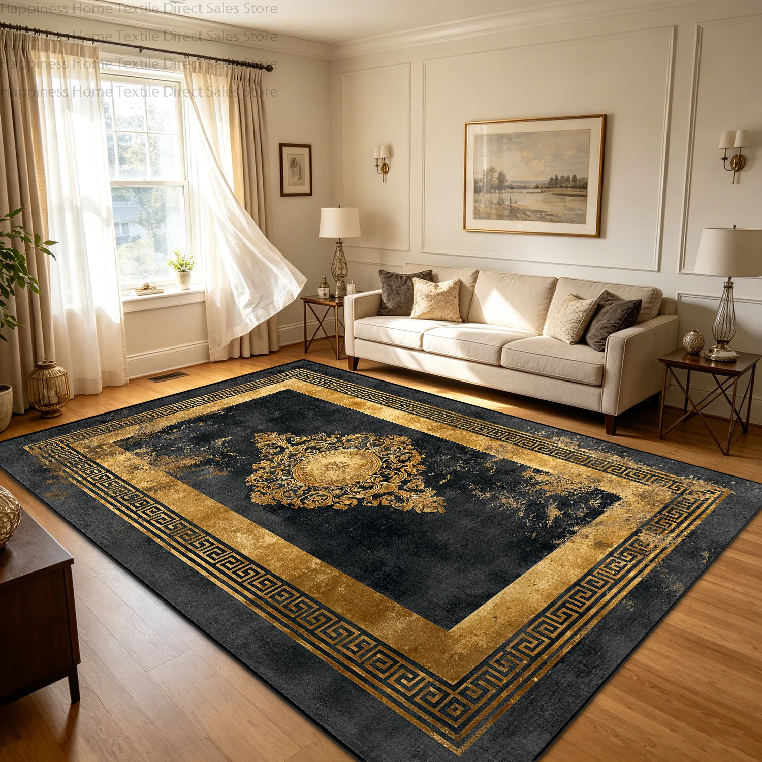 

Vintage American Luxury Living Room Rug Decoration Bedroom Large Size Antiskid Washable Carpet Soft Fluffy Cloakroom Floor Mats