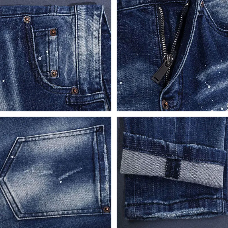 

Y2KStreet Fashion New Jeans Wrinkle Painting Washed Nostalgic Stretch Washed Retro Blue Jeans Hip Hop Brand High Quality Jeans