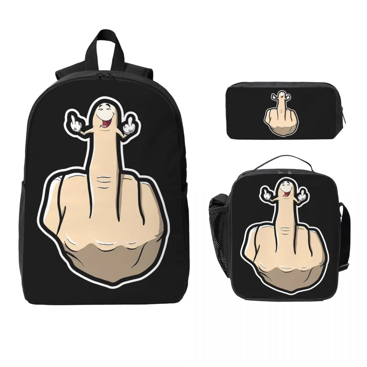 

Middle Finger Shows Middle Fingers Backpack BookBag School Bag Computer Shoulder Bags 3ps Insulated Lunch Bag Pencil Case