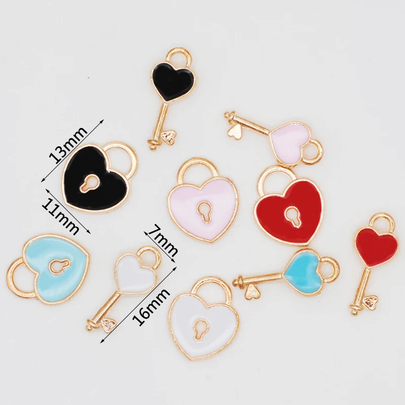 20pcs Enamel Heart Key Lock Charms Love Couple Hanging Dangle Pendants For DIY Bracelet Necklace Earrings Jewelry Making