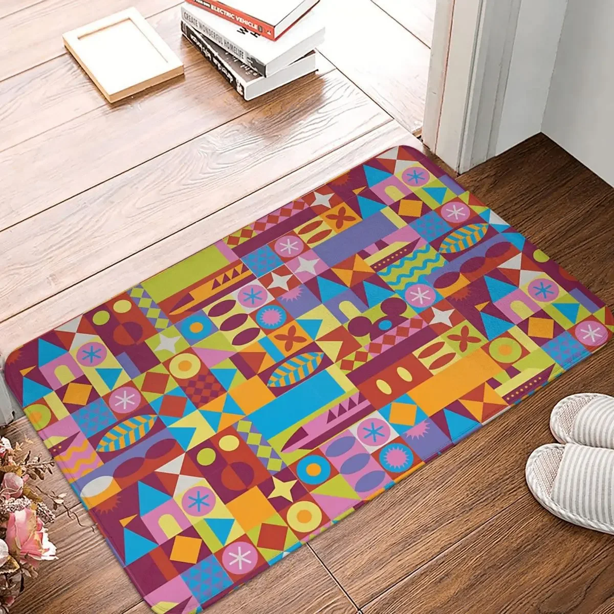 Retro Bedroom Mat Retro Color Blocks Rug Home Doormat Living Room Carpet Decor