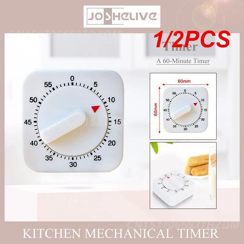 1/2PCS Kitchen Timer 60 Minutes White Square Digital Screen Mechanical Timer Count Down Alarm Reminder Kitchen Cooking