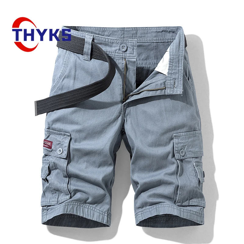 Casual Men's Shorts Multiple Pockets Solid Color 100%Cotton Thin Summer Trendy Short Pants Loose Versatile Outdoor Sports Capris