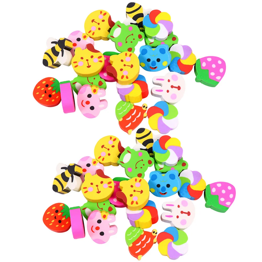 60 Pcs Cartoon Eraser Pencils Bulk Erasers Animal Artificial Fruit for Kids Mini Classroom Child