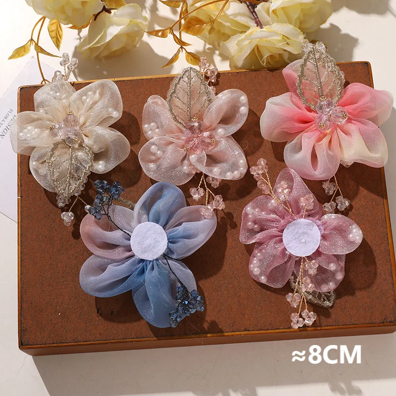 Vintage Fabric Tulle Flower Button Embellishment 4pcs Wholesale Cloth Flora for Wedding Jewelry Making Decoration Accessory