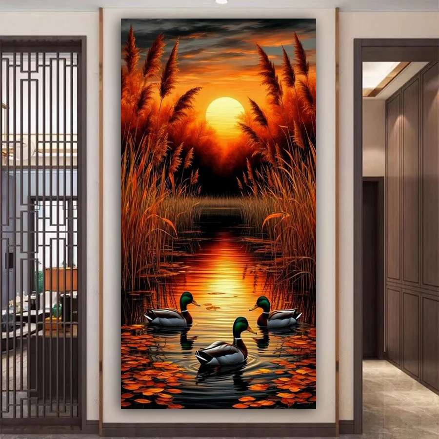 

Набор для вышивания алмазной мозаикой «Дикая утка на закате» для взрослых, полный комплект, DIY, рисунок животных, алмазная живопись, вышивка крестом, украшения