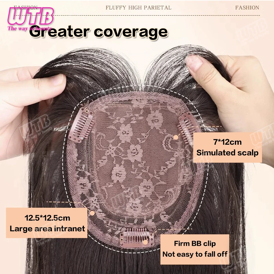 WTB Wig sintetis hiasan rambut palsu, bagian tengah dengan jepit poni, ekstensi poni dalam, rambut palsu tidak terlihat Natural untuk wanita