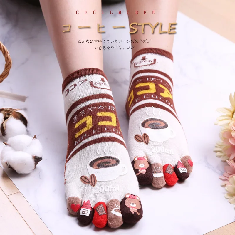 Women Cute Cartoon Five-finger Socks Ladies Split Toe Socks Set Kawaii Harajuku Short Socks