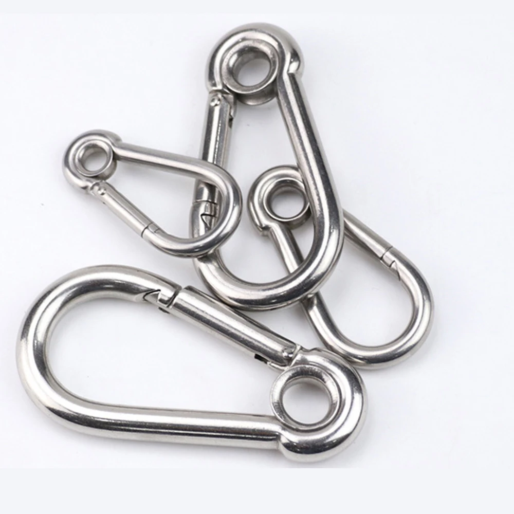 304 Stainless Steel Carabiner Carbine Snap Hook with Eyelet Spring Buckle Key Ring M4 M5 M6 M7 M8 M9 M10 M11 M12 M14