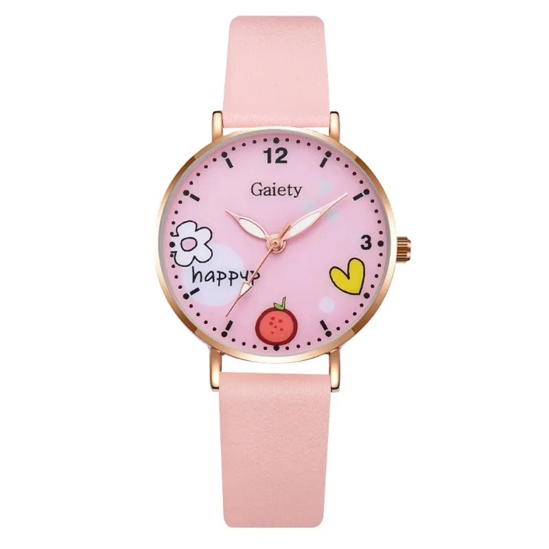 Women Watches Pink Cute Wristwatch Cartoon Pattern Quartz Watch Set for Girls Fashion Students\' Clock Relogio Infantil (No Box)