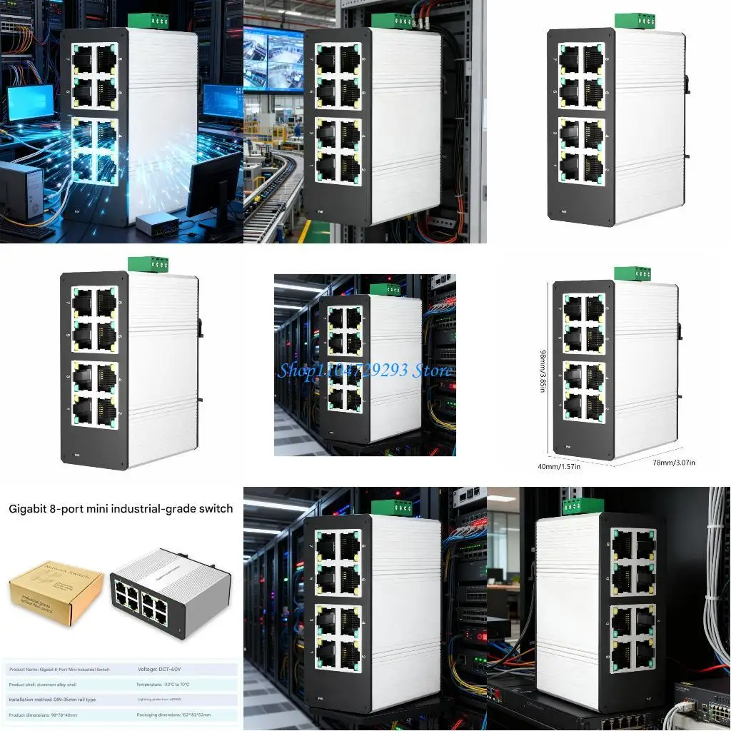 Y2GD ملف تعريف نحيف 8 منافذ جيجابت إيثرنت مفاتيح إسكان معدني صناعي نقل بيانات سريع بدون طاقة متضمنة