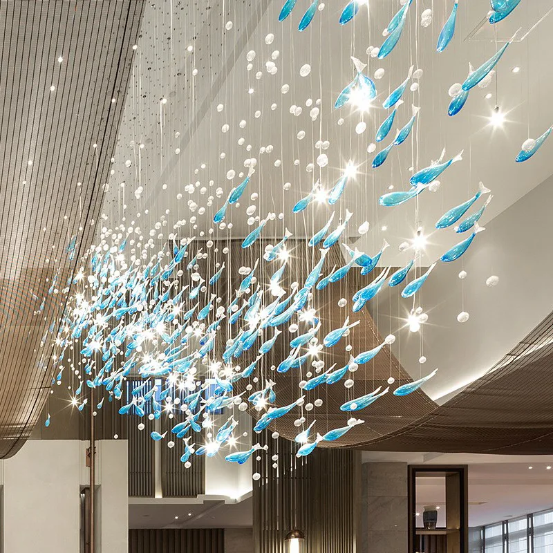 Creative Corridor Ceiling Pendant Air Pendant Shopping Mall Hotel Lobby Decoration Sales Department Tea Restaurant Glass Fish
