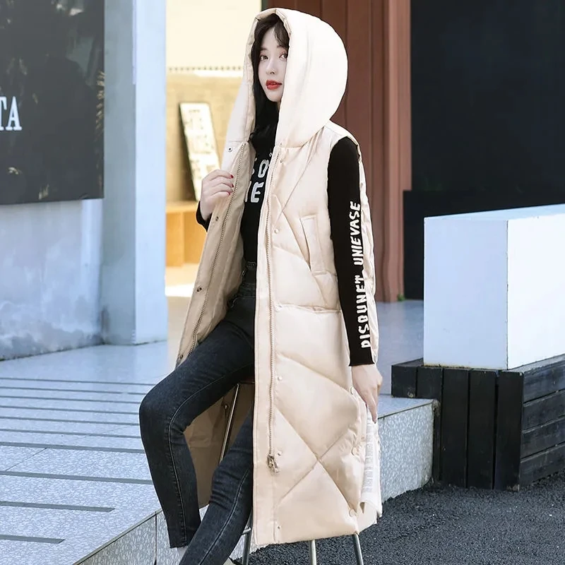 Autumn Winter Down Cotton Vest Women's Puffer Parkas Long Coat Korean Style Slimming Smooths Silhouette Versatile Shoul JJ1950