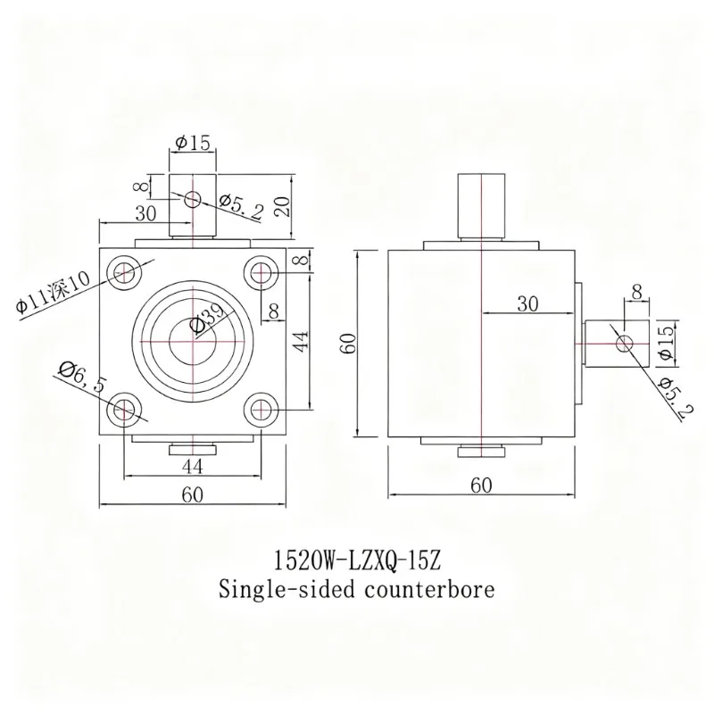 90 ° commutator dual axis vertical right angle gearbox 2000RPM 12Nm 1.5M 20T gear 15MM shaft diameter