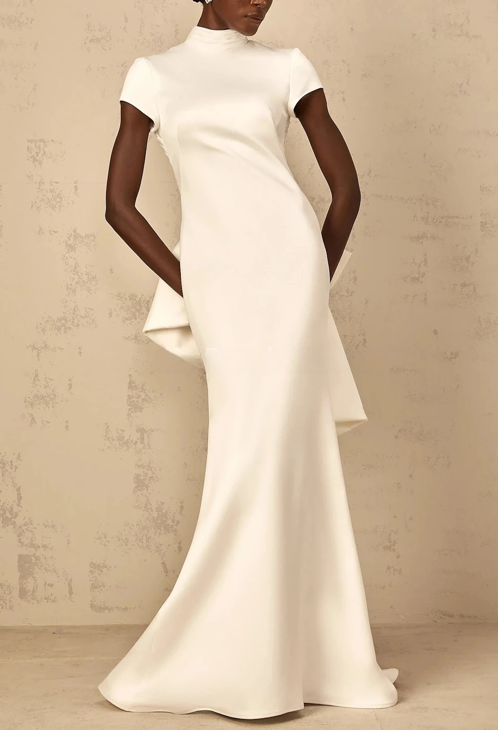 Simin Women's Customized High Neck Backless Bow Saudi Evening Dresses With Short Sleeves Floor-Length Elegant Dresses 2026