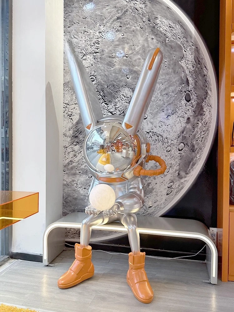 تمثال زخرفة أرنب كبير، زخرفة كبيرة ممتدة من الأرض حتى السقف، ديكور بار مطعم الفندق #2