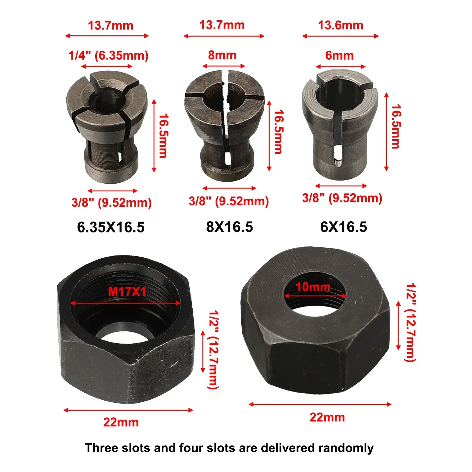 8mm 6.35mm 6mm Collet Chuck Adapter With M17 Nut Engraving Trimming Machine Router Collet Chuck Adapter Milling Cutter Access