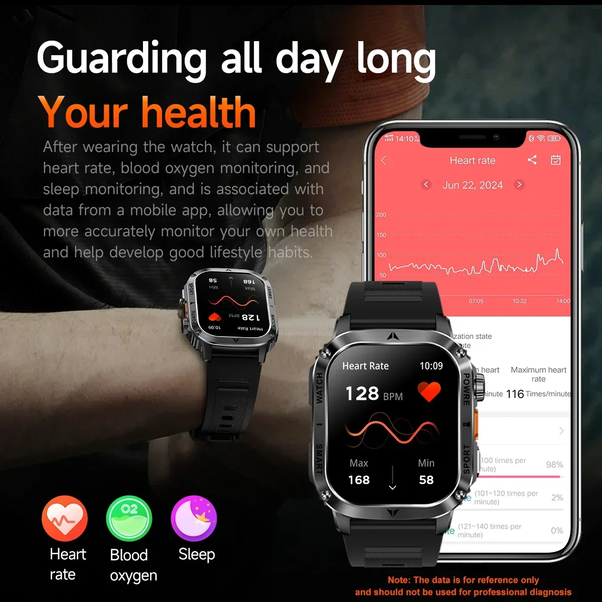 KAPULUN AK80 2.01" HD Large Screen LED Flashlight Outdoor 100+ Sports Modes Heart Rate Bluetooth Call Smartwatch For Men Women