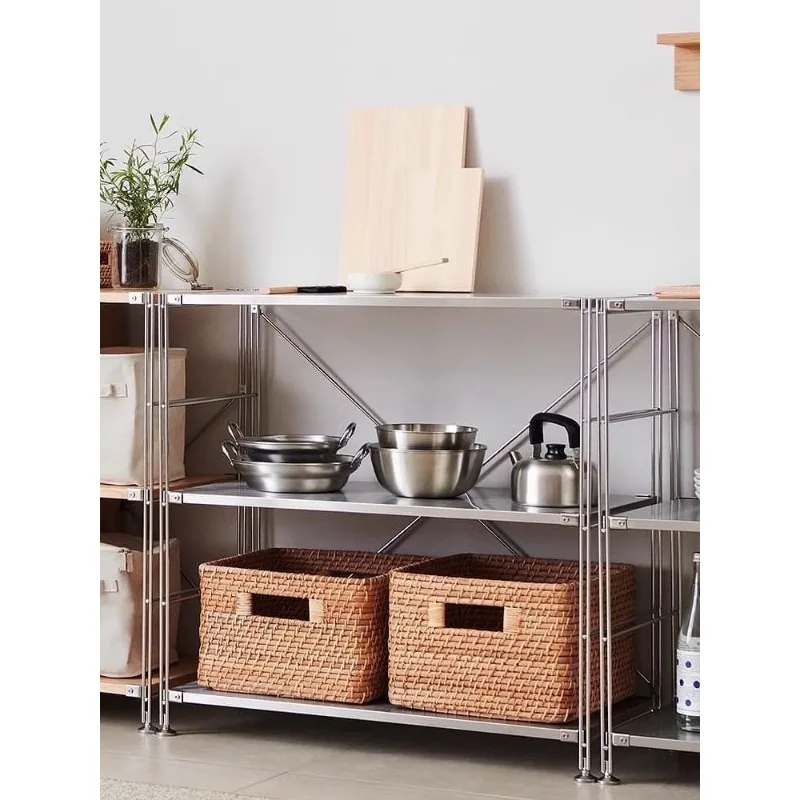 Stainless steel rack kitchen microwave oven multi-layer storage rack dining room floor industrial wind living room storage rack