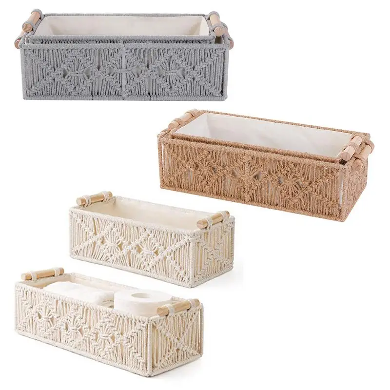 

Cotton Rope Basket Handmade Toilet Paper Towels Storage Basket Rectangular Desktop Cosmetic Containers Gifts Room Organizer