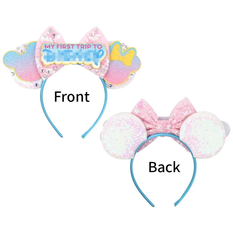 2024 Disney Trip Mickey Ears Headband For Girls Sequin Castle Bow Hairband Cartoon Character Cosplay Hair Accessories Kids Party