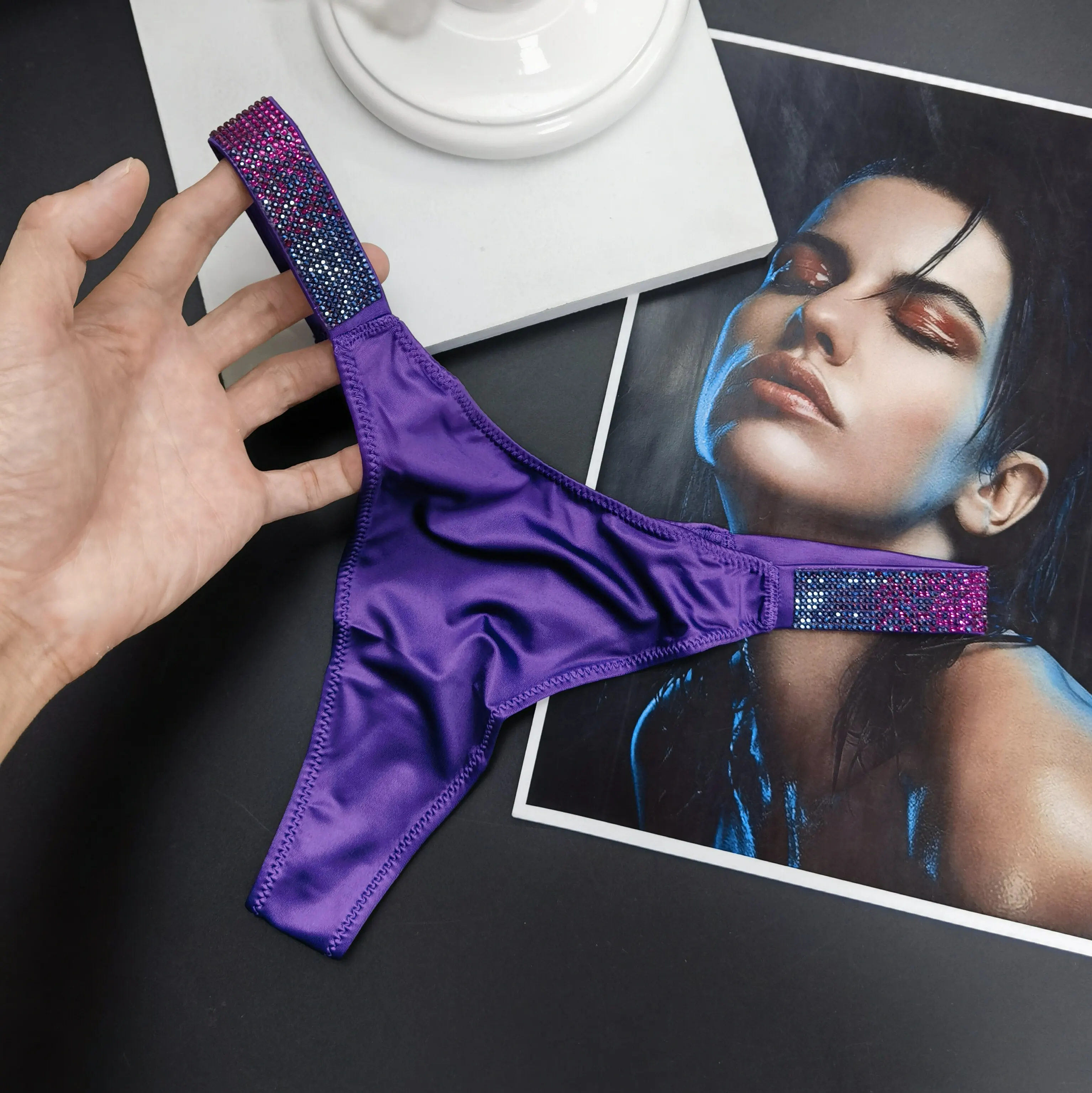 Letter Sexy Panties Women Thongs Rhinestones Diamonds G-string Sports Thong Low Waist Shorts Briefs T-back Fitness S-XL