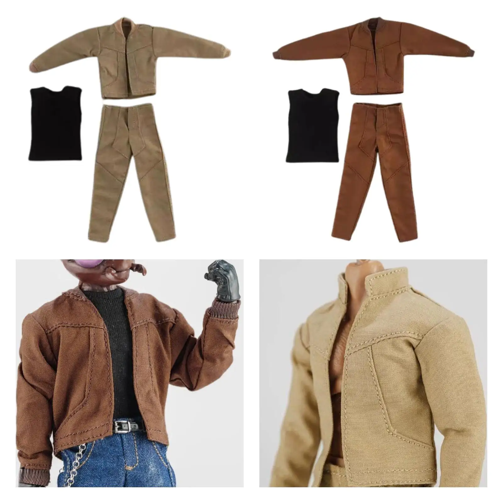 1/12 Action Figure Clothes Mini Men's Miniature Clothing Jacket Vest Pants Figure Accessories for 6" Male Action Figure Dress up