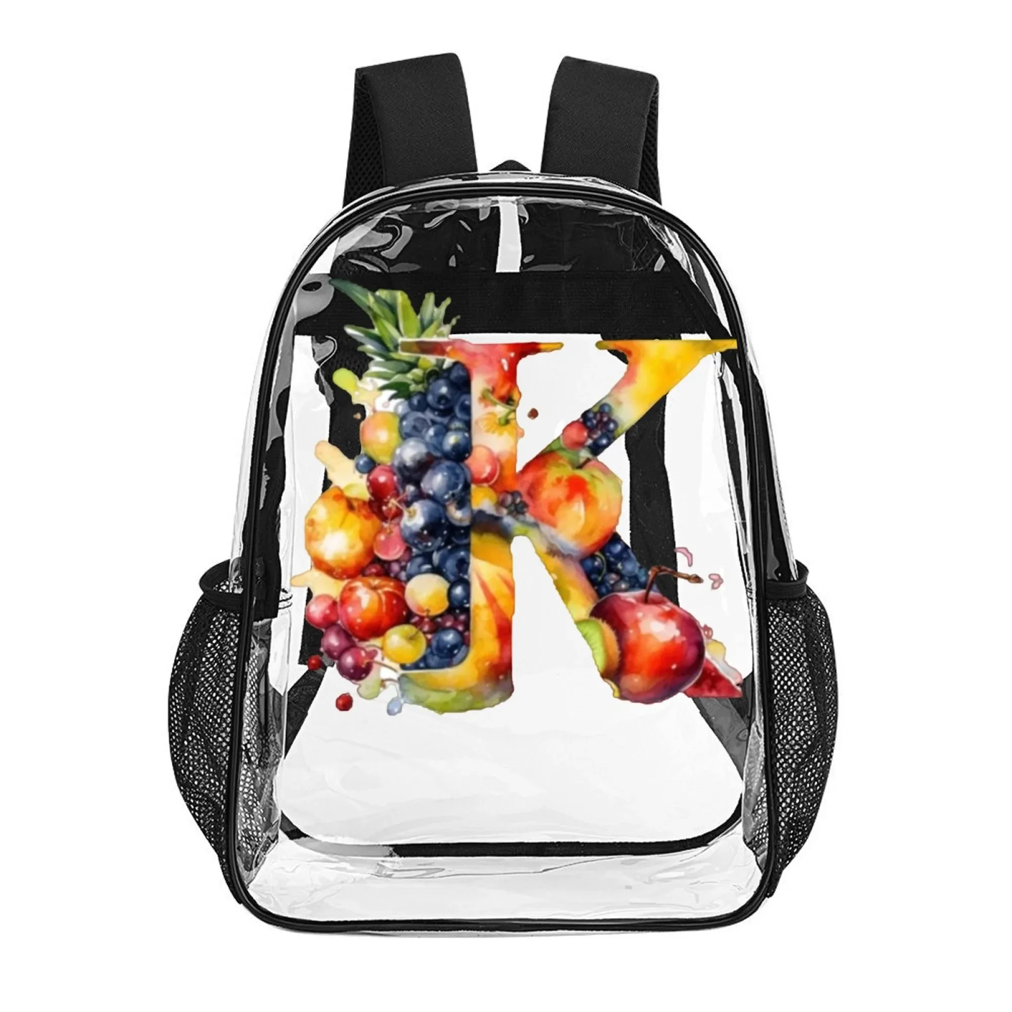 

16 in PVC Clear Backpack, Transparent Bag with K Letter Fruits Pattern, Vibrant Gift for Teens, Outdoor Activities & Daily Use