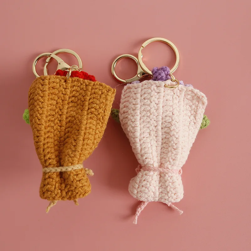 8 سنتيمتر النباتات المحشوة عباد الشمس الورود توليب Carnatio اليدوية الكروشيه سلاسل المفاتيح قلادة صغيرة على ظهره الشنق هدايا عيد الميلاد