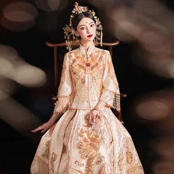 DY2 Chinese bridal gown wedding dress Xiuhe female golden show kimono temperament