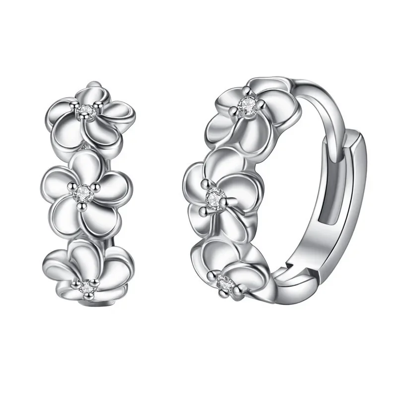 Classic Fashion Crystal Zircon Flower Type Three Five-leaf Hoop Earrings for Women High Quality Bride Jewelry Accessories Gift