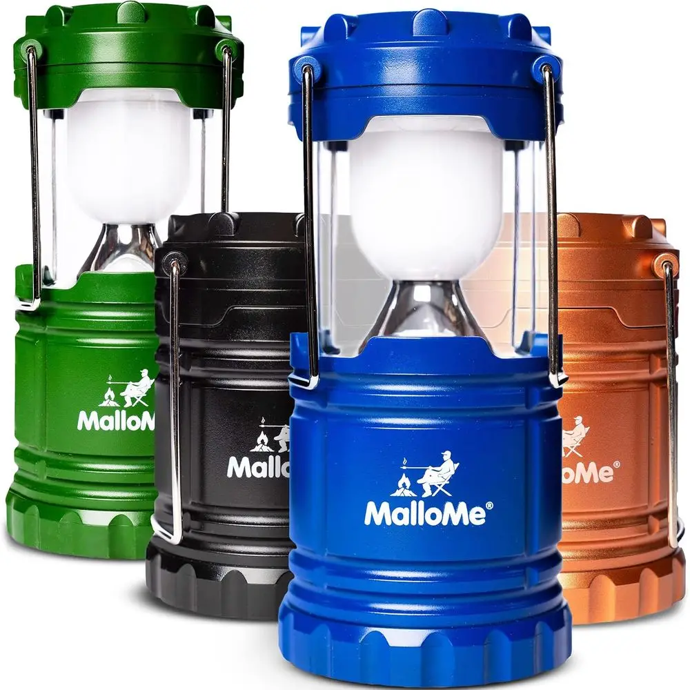 Multicolor LED Camping Lanterns 4-Pack: Portable Outdoor Lights for Power Outages, Camping, and Tent Illumination (Battery-Power
