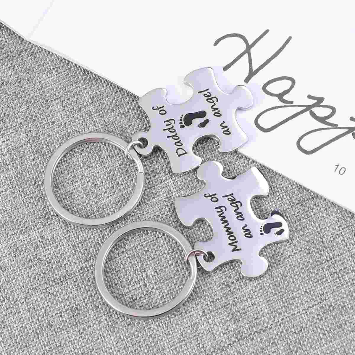 

Puzzle Charm Keychain Stainless Steel Miscarriage Jewelry Baby Daddy of An Angel Memorial Gifts