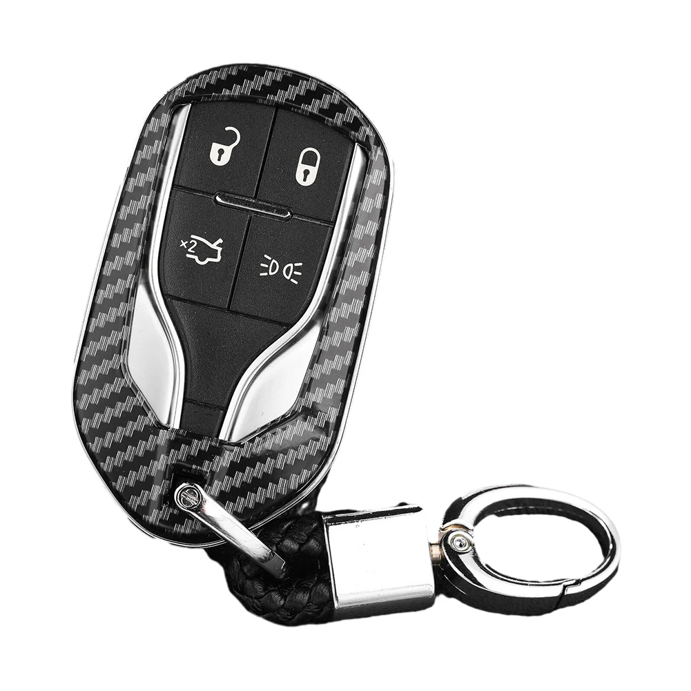 

Key Cover Case with Metal Chain for Maserati For Ghibli Levante 2014 2020 Carbon Fiber Style ABS Plastic Hard Shell Protection