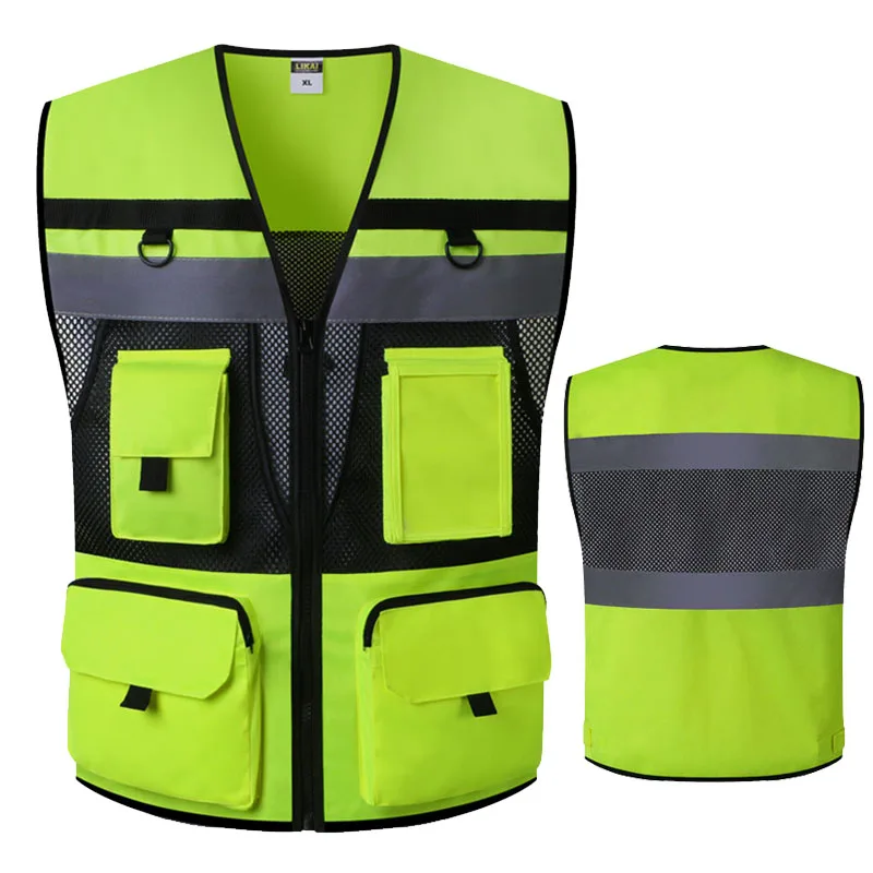 High Visibility Vest Class 2 Hi Vis Reflective Safety Workwear Work Vest Reflective with Pockets Construction Clothes Men