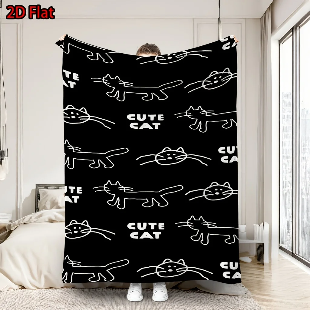 Cat Line Art Blanket Throw Minimalist Kitten Lover Black White Modern Doodle Decor Nursery Home Gift Bed Throw Perfect Gift