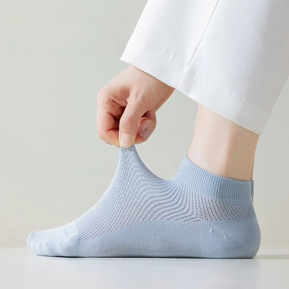 

5Pairs Solid Color Women Boat Socks Sweat Absorption Anti Slip Cotton Mesh Socks Breathable Hosiery Ankle Thin Socks Daily