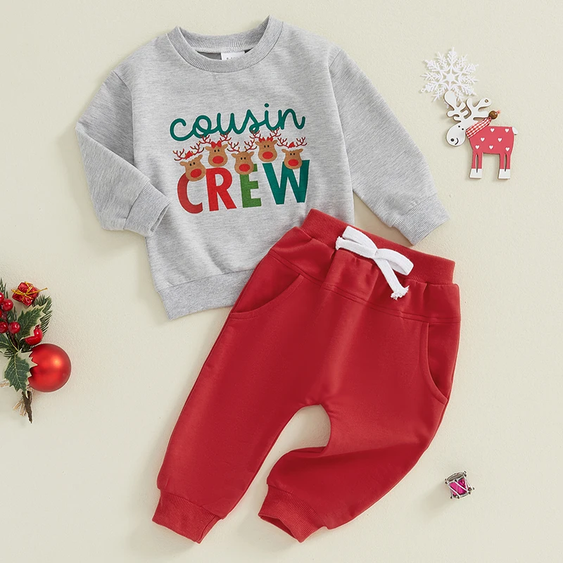 Toddler Christmas Outfit Set with Reindeer Print Sweatshirt and Elastic Pants - Festive 2 Piece Clothing for Baby Boy