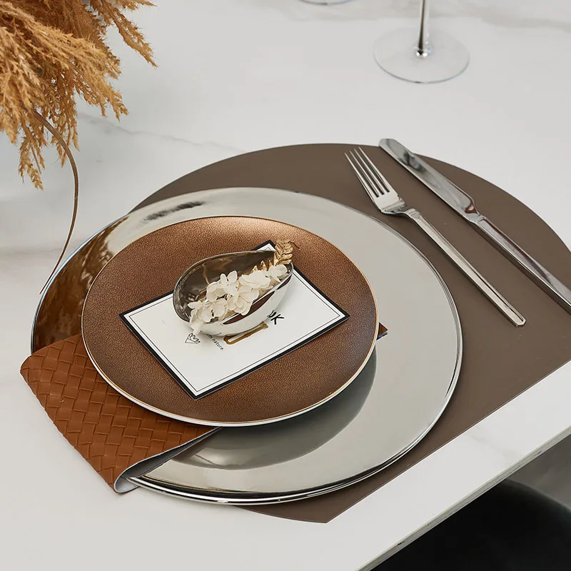 Brown And Silver Model Room Western Tableware Set Soft Decoration Exhibition Hall Set Up Light Luxury Dinner Plate Silver Plate