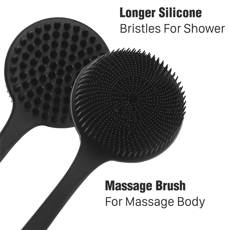 

Dual-Sided For Exfoliation& Massage Silicone Shower Brush-Long Handle Back Scrubber For Spa, Creates Rich Lather