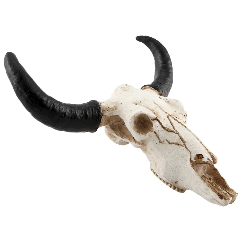 Hot SV-Resin Longhorn Cow Skull Head Wall Hanging Decor 3D Animal Wildlife Sculpture Figurines Crafts Horns for Home Halloween D