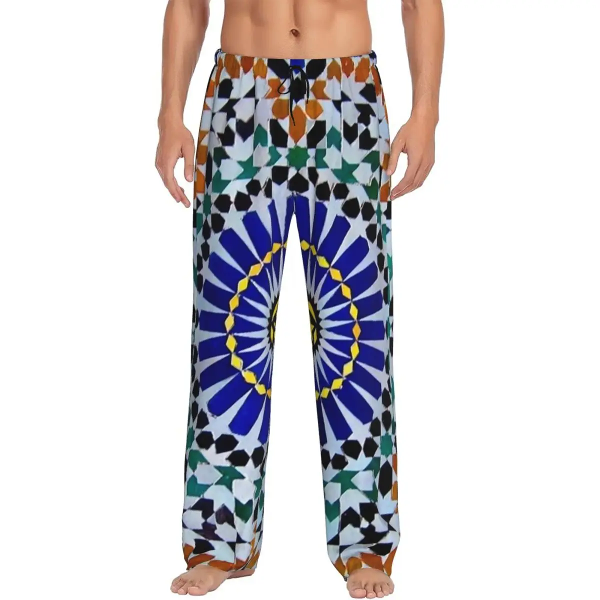 

Custom Arabic Tiles Moroccan Mosaic Pajama Pants Men Sleepwear Sleep Lounge Bottoms with Pockets