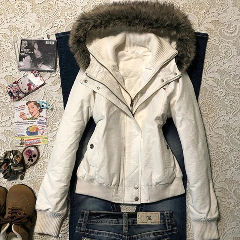 

Женское пальто в стиле ретро в корейском стиле, хлопковая куртка с флисовым воротником и капюшоном, утепленная теплая нишевая верхняя одежда высокого класса на осень 2023 г.