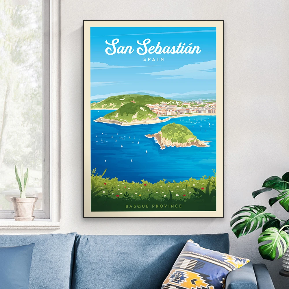 1pc frameless San Sebastian Spain Travel Poster Colorful Palacio de Cibeles Prints ity Minimalist Cityscape Landscape Canvas Pai