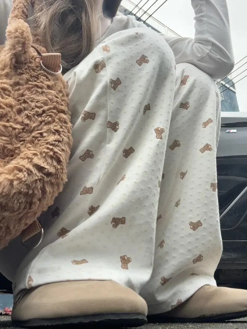 

Женские брюки Brandy Girl BM с принтом медведя, прямые, длинные, свободные, удобные, широкие, повседневные, для дома