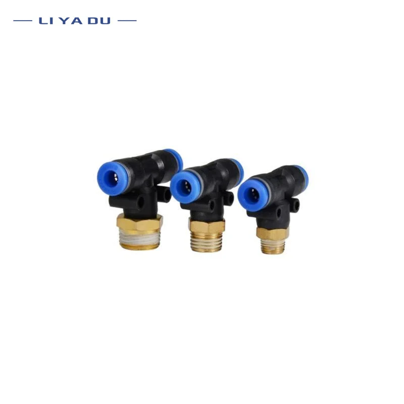 5/10PCS PB Tee T type Pneumatic Fitting Quick Connector 6-12mm Hose Tube to 1/8 1/4 3/8 1/2 Thread Air Compressor Joint Coupler