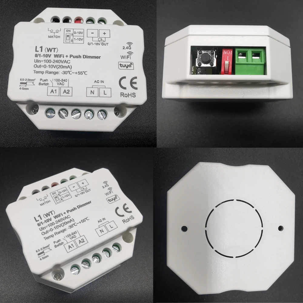 AC100-240V 1CH 0/1-10V WiFi y RF Push Dimmer Tuya Wifi Control inteligente 2,4G R11 RF atenuación táctil aplicación remota voz para Alexa Google