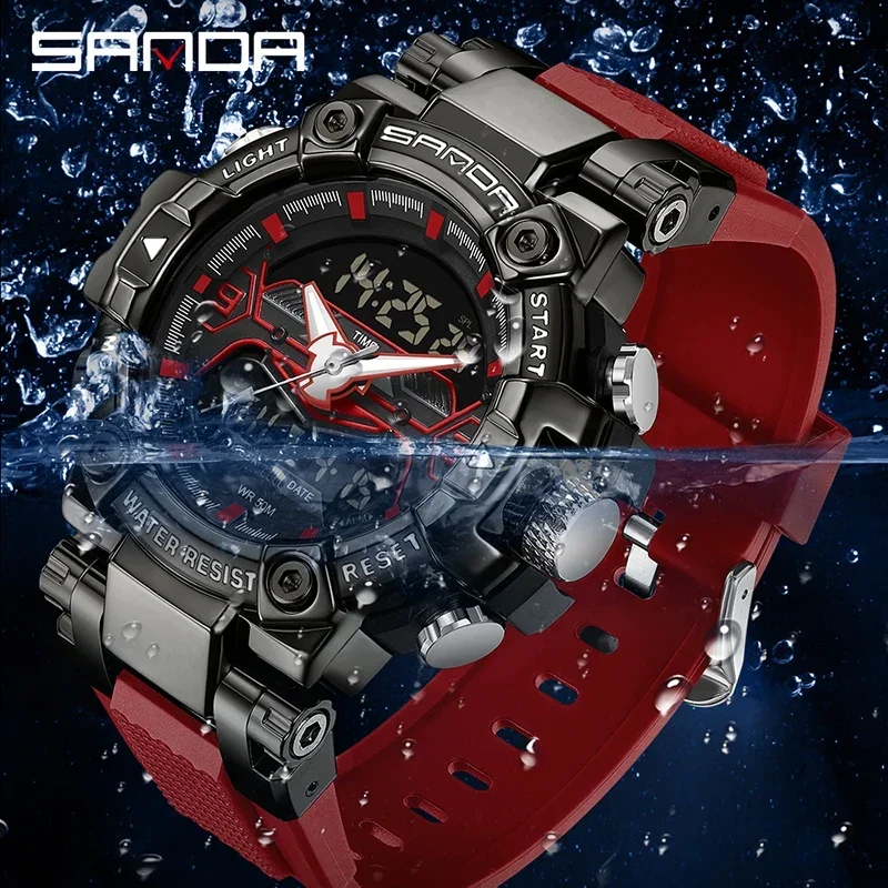 

SANDA mens watches Casual Sports Outdoor LED Military Waterproof Shockproof Automatic Rubber Quartz Clock Shock New luxury watch